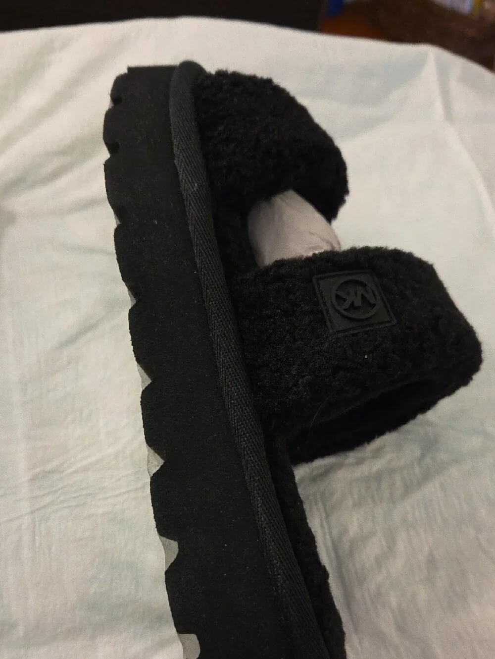 Michael Kors Black Fuzzy Slide Sandals